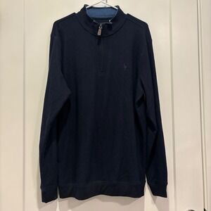 Tailorbyrd Collection Mens Navy Blue Waffle Knit Quarter Zip Pullover Sweater L